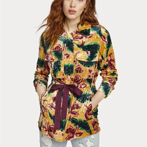 Anthropologie, New Scotch & Soda Velvet Yellow Floral Print Jacket Size Large